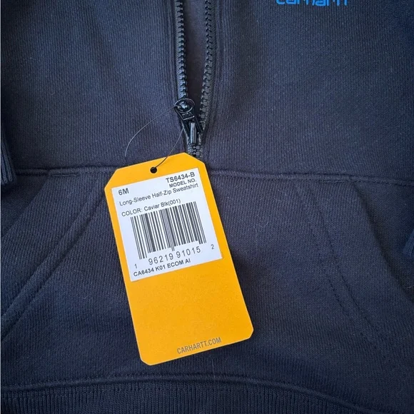 Carhartt Kids Black Zip Hoodie with Bright Blue Logo - Picture 3 of 7